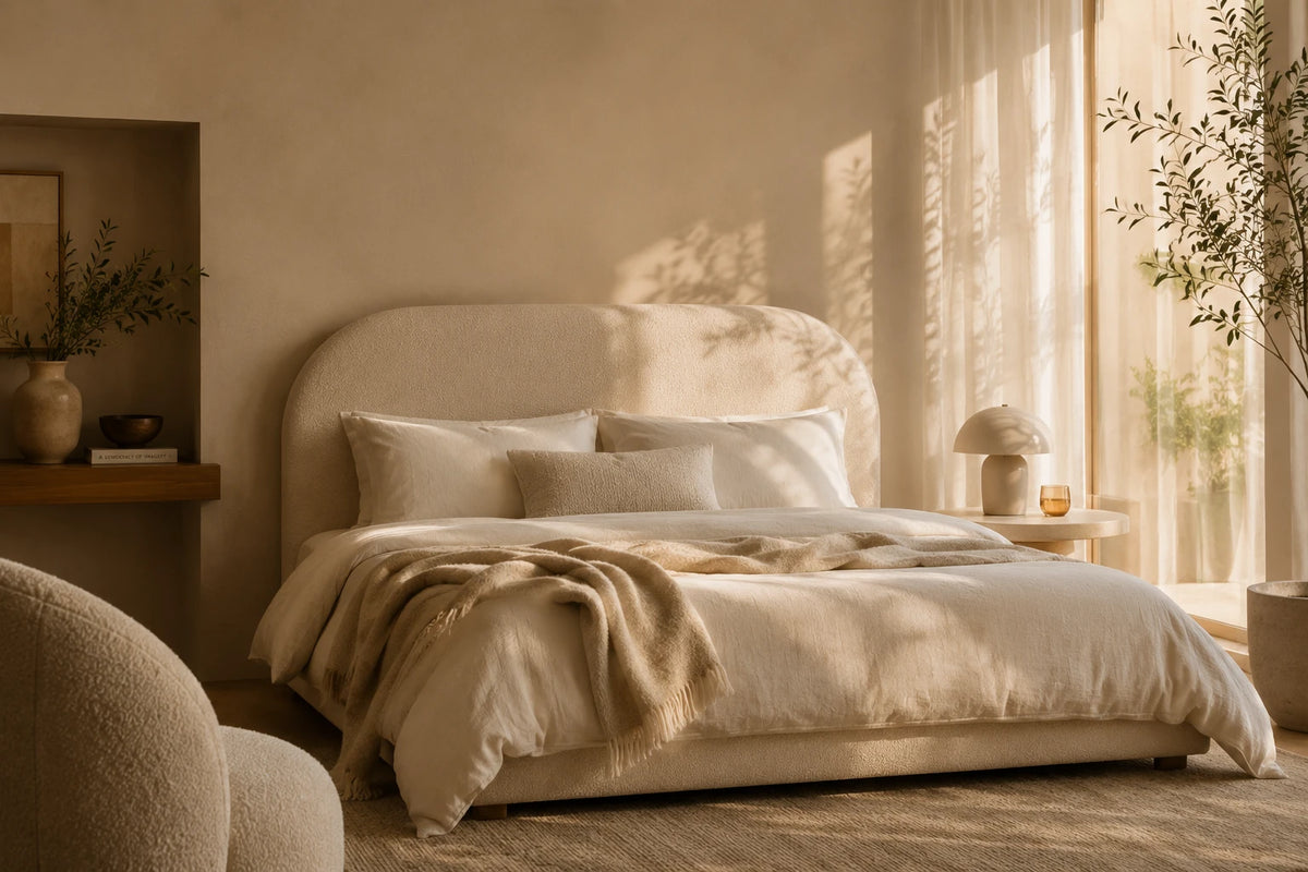 New Arrivals — warm bedroom styling