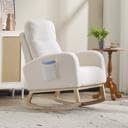 Upholstered Nursery Rocking Chair with Side Pocket, 300lbs | High-Density Sponge, Rubber Wood Base, Non-Slip Foot Pads, Polyester Fabric, Nursery & Living Room