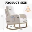 Upholstered Nursery Rocking Chair with Side Pocket, 300lbs | High-Density Sponge, Rubber Wood Base, Non-Slip Foot Pads, Polyester Fabric, Nursery & Living Room