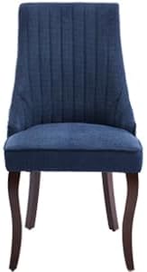 ODUSE-DAILY Navy Mid Century Dining Chairs Set of 4, Modern Kitchen & Dining Room Chairs Set of 4, Linen Upholstered Kitchen Chair, Sillas de Comedor, Wood Legs (Blue, 4 Pcs)
