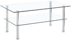 Modern Glass and Metal 2-Tier Side Table, Transparent Tstructure with Storage Space Underneath for The Living Room, Bedroom, or Home Office