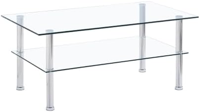 Modern Glass and Metal 2-Tier Side Table, Transparent Tstructure with Storage Space Underneath for The Living Room, Bedroom, or Home Office
