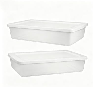 2-Pack 41 Quart Clear Plastic Underbed Storage Container with White Snap-On Lid for Dorm Room, Apartment, and Small Space Storage