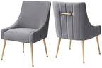 MIXIYA Modern Grey Velvet Dining Chair – Upholstered Side Chair with Brushed Gold Legs, Easy-Clean Accent Chair for Dining Room or Kitchen