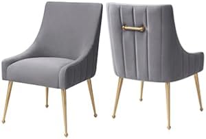 MIXIYA Modern Grey Velvet Dining Chair – Upholstered Side Chair with Brushed Gold Legs, Easy-Clean Accent Chair for Dining Room or Kitchen