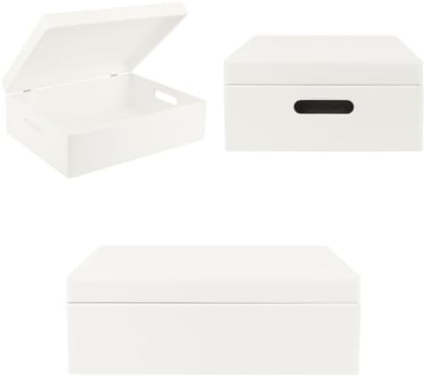 Creative Deco XL White Wooden Box Storage with Hinged Lid | 15.8x11.8x5.5in (+-0.5) | Keepsake with Handles | Gift Box for Tool Dog Toy Kitchen Storage | Wood Chest Trunk