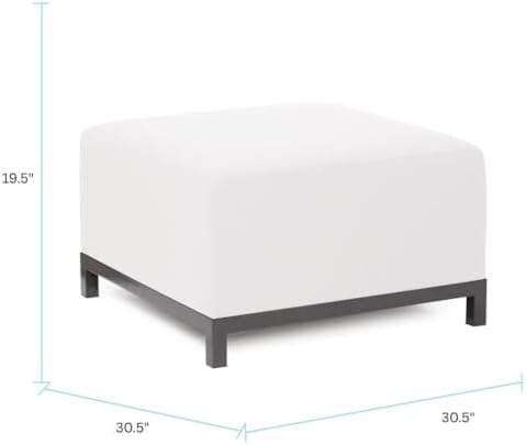 Howard Elliott Axis Patio Ottoman with Cover, Upholstered Footstoll Coffee Table Ottoman Bench, Seating Futniture for Both Indoor & Outdoor Home and Office, Titanium Frame, Seascape Natural