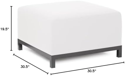 Howard Elliott Axis Patio Ottoman with Cover, Upholstered Footstoll Coffee Table Ottoman Bench, Seating Futniture for Both Indoor & Outdoor Home and Office, Titanium Frame, Seascape Natural