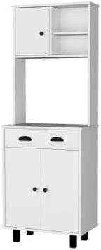 66" Tall Kitchen Pantry Cabinet with Storage,Wooden Cupboard Credenza Bufffet Cabinet with Open Shelves,Microwave Stand,4 Doors and Drawer,for Living Room,Dining Room,White