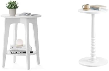 VASAGLE Small Round End Table, Round End Drink Table, Cloud White ULET283T14, ULET293WB02S