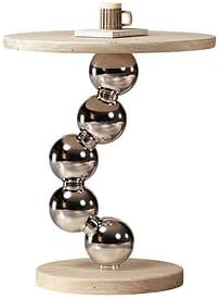 Modern Travertine Side Table, Natural Travertine Stone Top with Chrome Sphere Pedestal Base