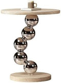 Modern Travertine Side Table, Natural Travertine Stone Top with Chrome Sphere Pedestal Base