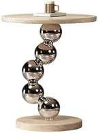 Modern Travertine Side Table, Natural Travertine Stone Top with Chrome Sphere Pedestal Base
