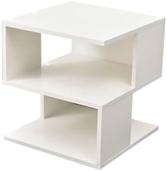 15.7" Modern White 2-Tier Side Table, Minimalist Engineered Wood End Table, Open Storage Bookshelf for Living Room Bedroom
