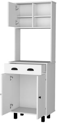 66" Tall Kitchen Pantry Cabinet with Storage,Wooden Cupboard Credenza Bufffet Cabinet with Open Shelves,Microwave Stand,4 Doors and Drawer,for Living Room,Dining Room,White