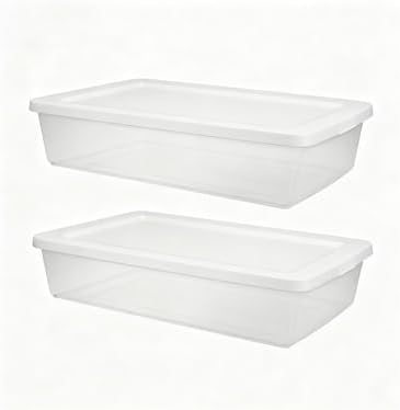 2-Pack 41 Quart Clear Plastic Underbed Storage Container with White Snap-On Lid for Dorm Room, Apartment, and Small Space Storage