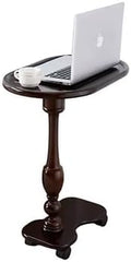 Solid Wood Rolling Side Table, Mobile Sofa End Table with Wheels for Sofa, Bed and Laptop Use