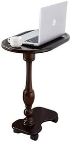 Solid Wood Rolling Side Table, Mobile Sofa End Table with Wheels for Sofa, Bed and Laptop Use