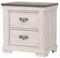 2-Drawer Rustic End Table with Gray Top, White Finish, Metal Pull, Nightstand, Solid Wood for Bedroom, Easy Assembly, Beige Gray+White