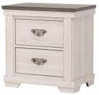 2-Drawer Rustic End Table with Gray Top, White Finish, Metal Pull, Nightstand, Solid Wood for Bedroom, Easy Assembly, Beige Gray+White