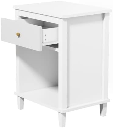Kids Nightstand, Modern Night Stand with One Drawer and One Open Shelf, Wooden Bedside Table for Living Room, Bedroom, Toddler Nightstand for Boys and Girls, White