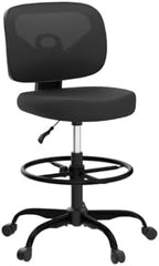 Primy Tall Drafting Desk Chair - Armless, Adjustable Height, Mesh Back, Rolling, Standing Desk Chair for Art Room, Office or Home (Black)