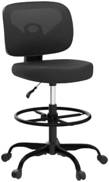 Primy Tall Drafting Desk Chair - Armless, Adjustable Height, Mesh Back, Rolling, Standing Desk Chair for Art Room, Office or Home (Black)