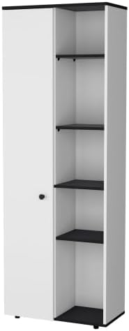 67" H Pantry Cabinet with Door & Open Shelves,Kitchen Food Storage Cabinets Cupboard Credenza Bufffet Cabinet for Kitchen, Dining Room, Living Room,White+Black