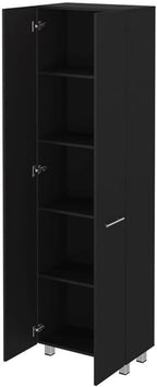 Pemberly Row 79" H Engineered Wood Double Door Pantry Cabinet, Black Finish, 23.3" W x 14.5" D x 78.7" H, 5 Interior Shelves, Metal Handles, Sleek Modern Storage for Kitchen or Home Organization