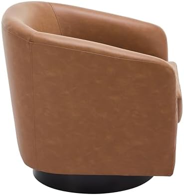 Faux Leather Swivel Barrel Accent Chairs Set of 2, Modern Upholstered Armchair Club Chair for Living Room, Round Arm Chair Bedroom Single Sofa Reading Seat - Brown