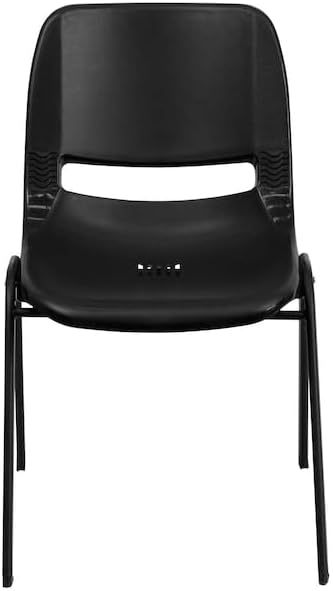Flash Furniture HERCULES Series 440 lb. Capacity Kid's Black Ergonomic Shell Stack Chair with Black Frame and 14" Seat Height
