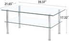 Modern Glass and Metal 2-Tier Side Table, Transparent Tstructure with Storage Space Underneath for The Living Room, Bedroom, or Home Office