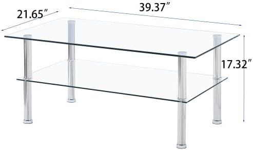 Modern Glass and Metal 2-Tier Side Table, Transparent Tstructure with Storage Space Underneath for The Living Room, Bedroom, or Home Office