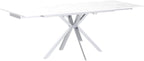 55" to 83" Extendable Dining Table with Blade Extension Plate, Modern Rectangular Table Seats 4-8, Ceramic Laminate Glass Top with Chrome Legs for Kitchen Dining Room