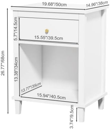 Kids Nightstand, Modern Night Stand with One Drawer and One Open Shelf, Wooden Bedside Table for Living Room, Bedroom, Toddler Nightstand for Boys and Girls, White