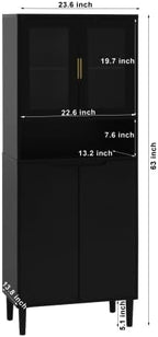 Kitchen Pantry Storage Cabinet, Glass Door Kitchen Hutch Cabinet with Storage Compartment, 71" High Buffet Sideboard Modern Cupboard for Snacks, Spices & Wine, Black