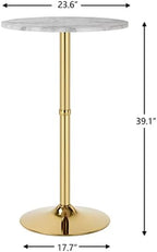 Finnhomy 24'' Round Cocktail Bar Table with Metal Base, Tall Bistro Pub Table, Counter Bar Height Table for Kitchen, Dining Room, Living Room, Easy Assembly, Gold