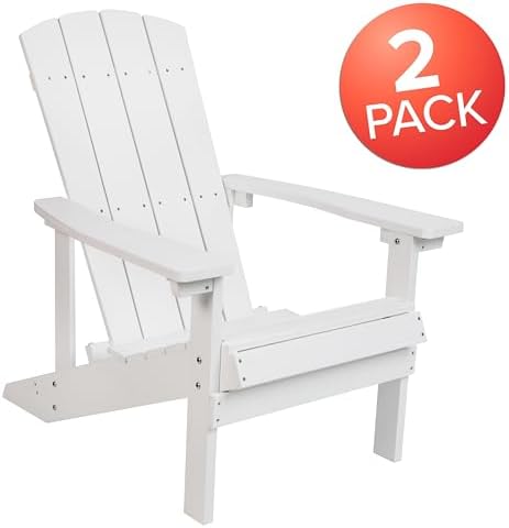 Flash Furniture Charlestown Poly Resin Adirondack Chair - White - All Weather - Indoor/Outdoor - Set of 2