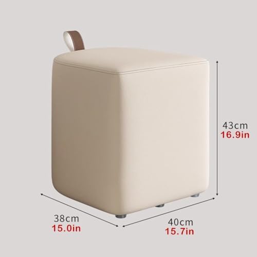 Scandinavian Makeup Stool Chair for Girls' Bedroom, Light Luxury Dresser Seat, Small Square Footstool, Stylish Shoe Bench for Living Room (White B)