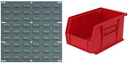 Akro-Mils 18"x19" Steel Wall Mount Louvered Panel with 12-Pack of 9 x6 x5 AkroBins Stackable Plastic Storage Bins (Red), Organization Bundle for Garage, Workshop, Classroom
