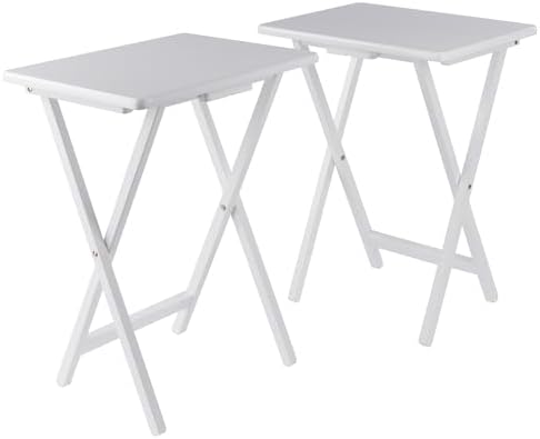 Winsome Alex Set of 2 Foldable Snack Tables, White | Easy to Store Small Portable Fold Up Table Set for Kitchen, Living Room TV Dining, Crafts, Puzzles, Work From Home