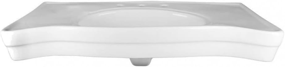 Renovators Supply Manufacturing Wall Mount Bathroom Sink – 35.5" Wide Belle Epoque White Porcelain Console Sink with 8" Widespread Faucet Holes, Pedestal Style, Brass Metal Legs in Chrome Finish