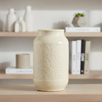 White Ceramic Vase for Flowers, 9 Inch Modern Decorative Vase for Home Decor, Centerpieces, Table, Living Room, Bathroom, Kitchen, Jarrones Decorativos para Sala
