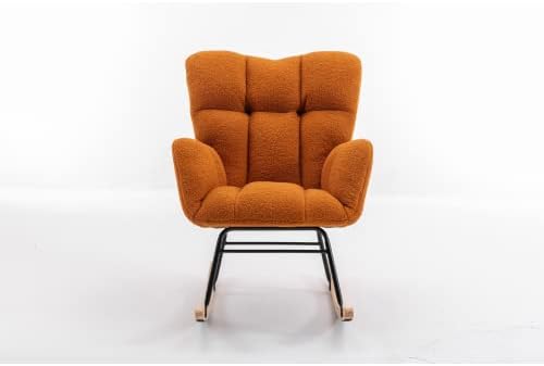 Rocking Chair, Upholstered Teddy Fabric Glider Chair with Thick Cushion, Lounge Accent Armchair with High Backrest, Accent Rocking Chairs for Living Room, Bedroom, Orange