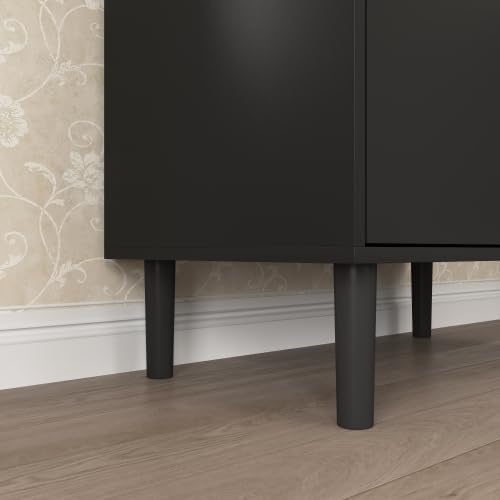 Kitchen Pantry Storage Cabinet, Glass Door Kitchen Hutch Cabinet with Storage Compartment, 71" High Buffet Sideboard Modern Cupboard for Snacks, Spices & Wine, Black
