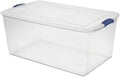 105-quart clear plastic storage box with lid, blue. Pack of 2
