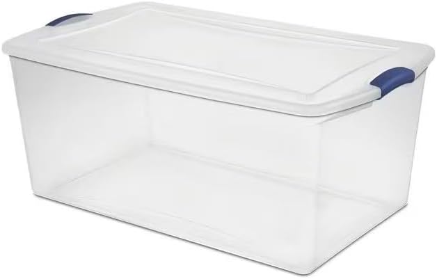 105-quart clear plastic storage box with lid, blue. Pack of 2