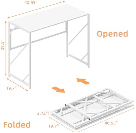 Elephance Folding Desk Writing Computer Desk for Home Office No-Assembly | Study Office Desk,Foldable Table for Small Spaces,39.4 Inch,White