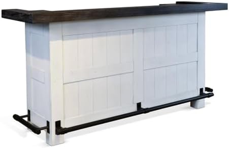 Pemberly Row 78" Farmhouse Wood Bar Unit with Foot Rail, Adjustable Shelves, Removable Wine Rack, Stemware Storage, in Espresso Finish