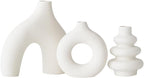 White Ceramic Vase Set of 3,Neutral Boho Nordic Minimalism Style Flower Vases for Living Room Wedding Table Party Office Bedroom